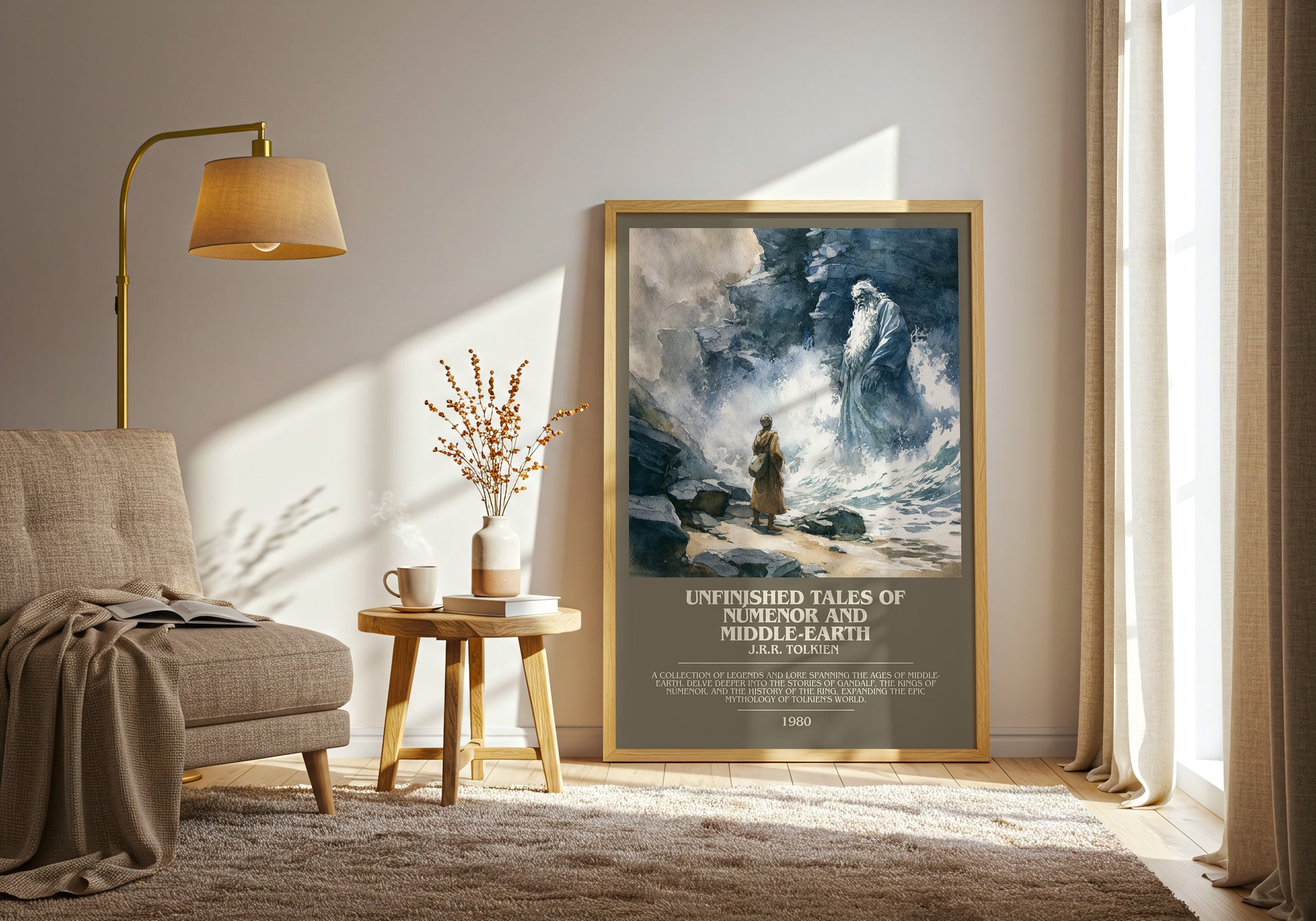 Unfinished Tales Of Numenor And Middle-Earth bookish print framed by window – literary home decor
