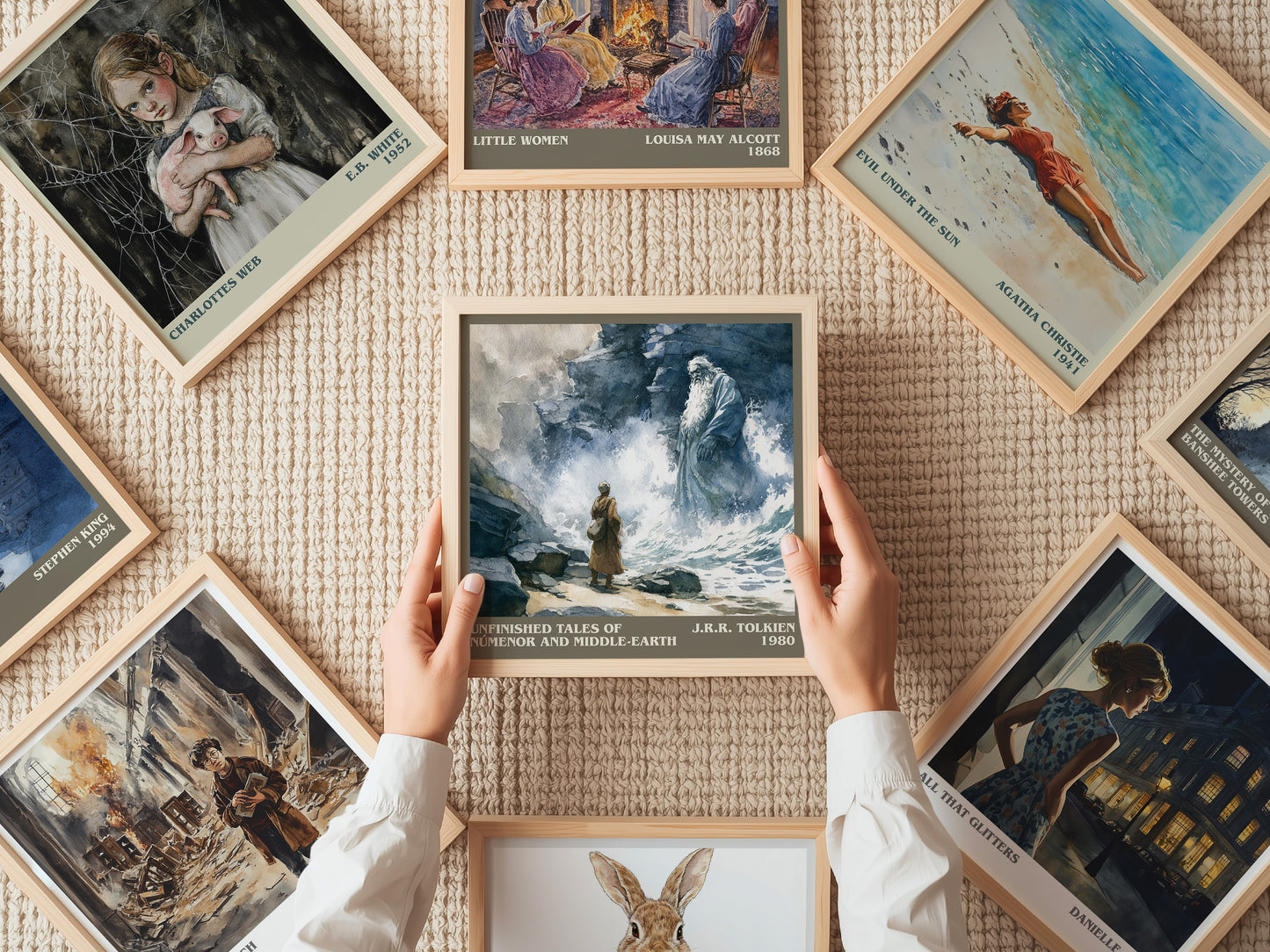 Unfinished Tales Of Numenor And Middle-Earth literary print on bookshelf – J.R.R. Tolkien fan gift
