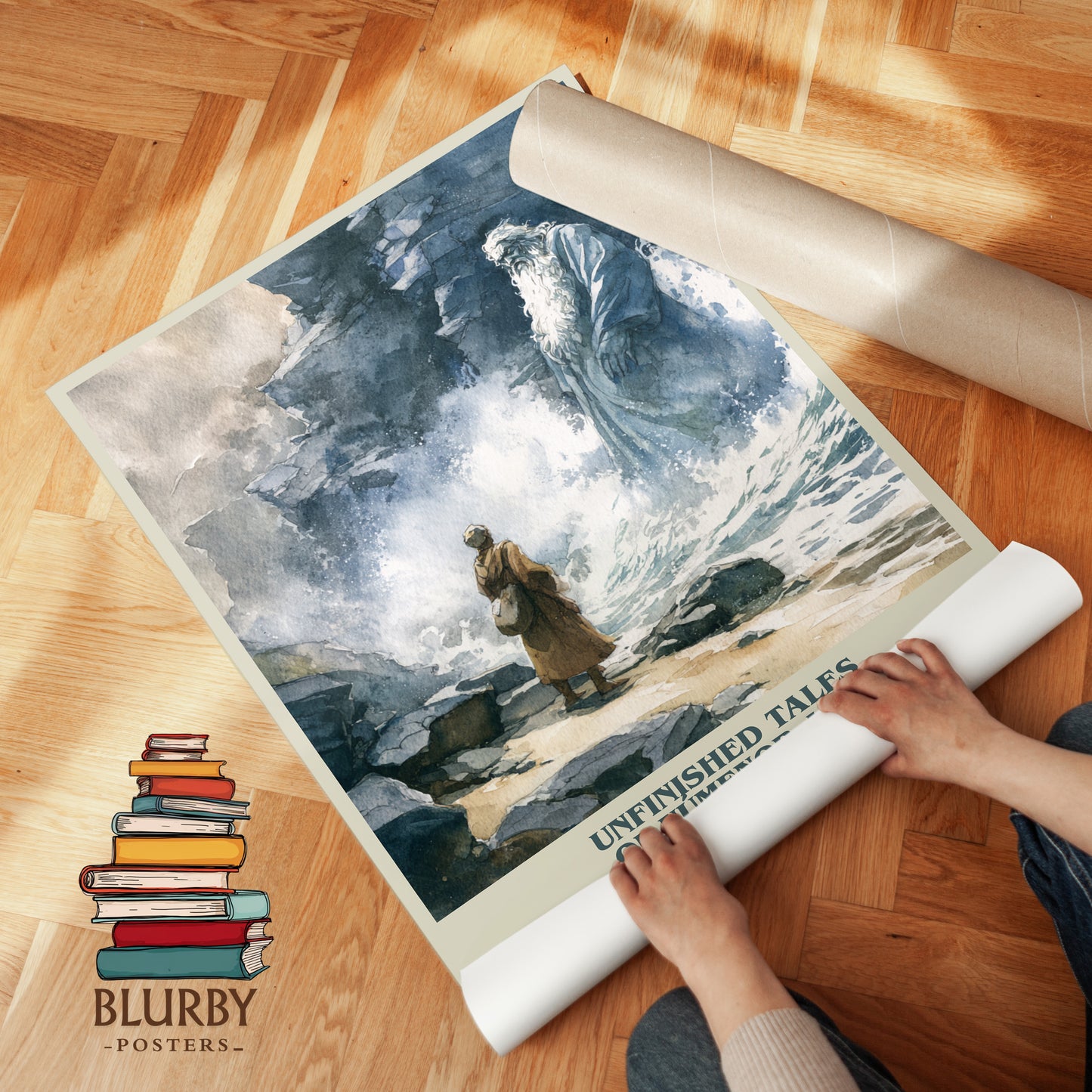 Unfinished Tales Of Numenor And Middle-Earth book cover print on bookshelf – J.R.R. Tolkien fan gift