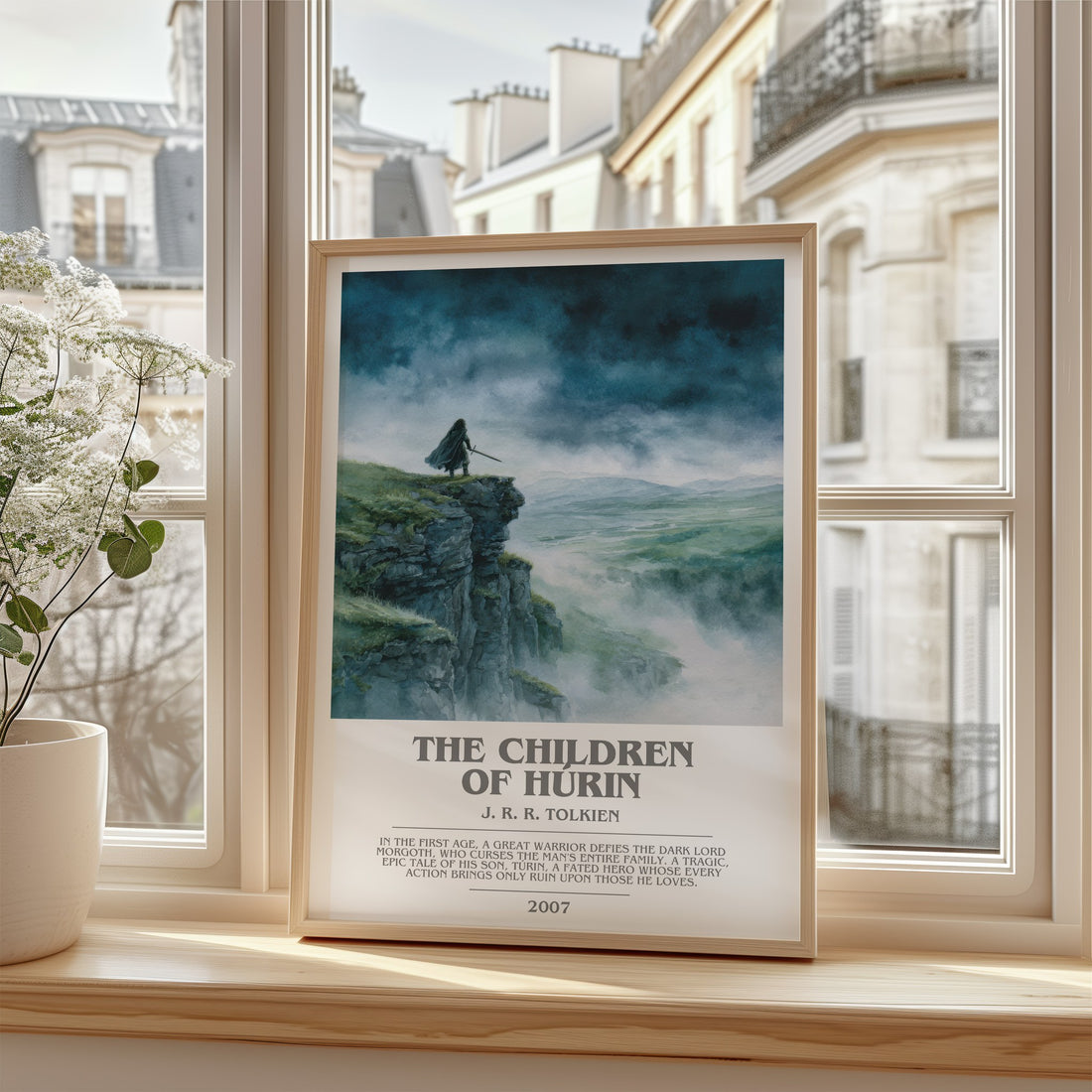 The Children of Húrin Bookish Wall Art by J. R. R. Tolkien – framed print by a bright window