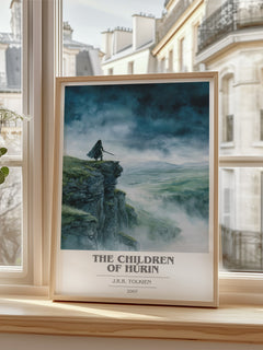 The Children of Húrin Book Cover Poster by J. R. R. Tolkien – framed print by a bright window