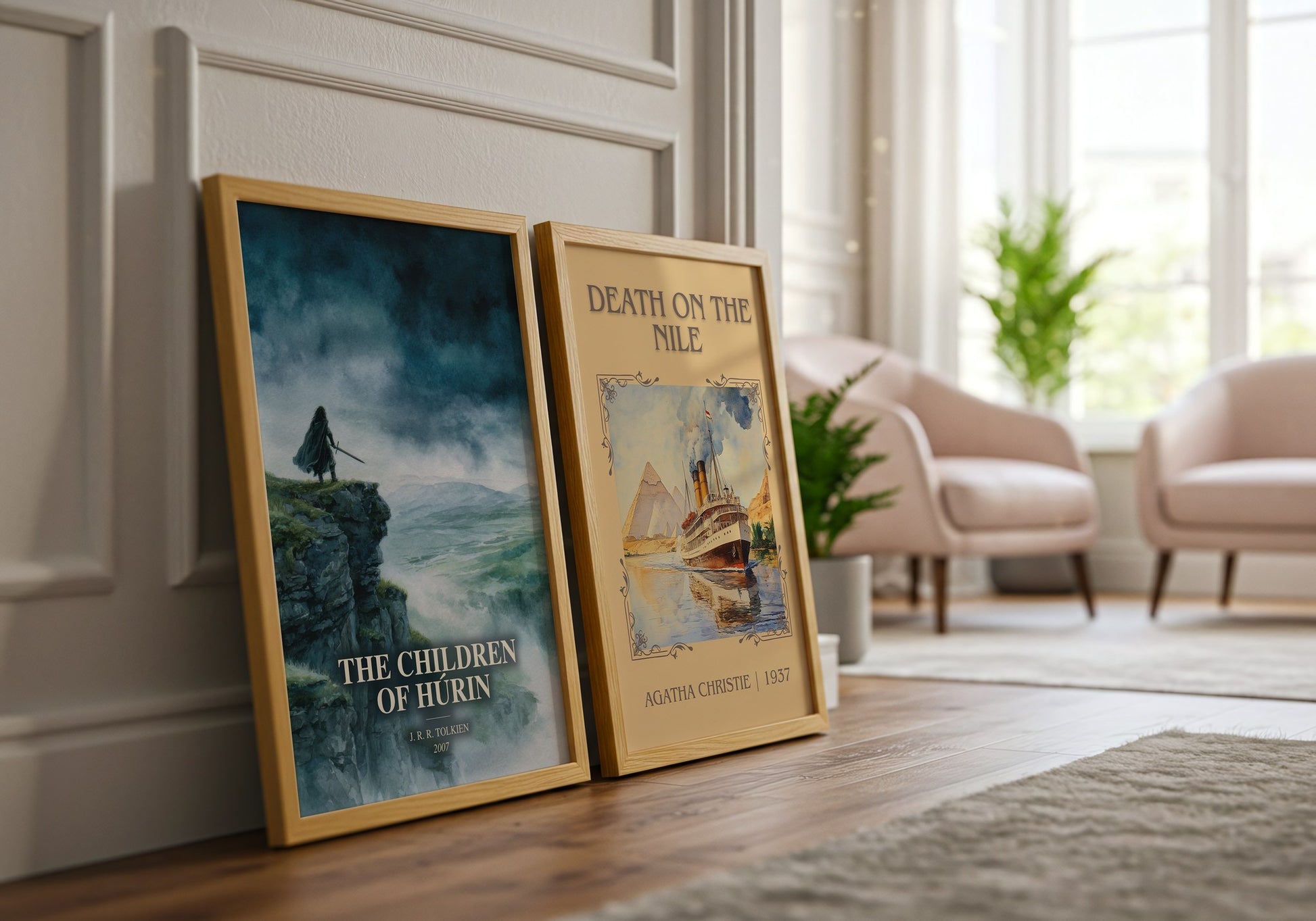 The Children Of Húrin watercolour print framed by window – literary home decor