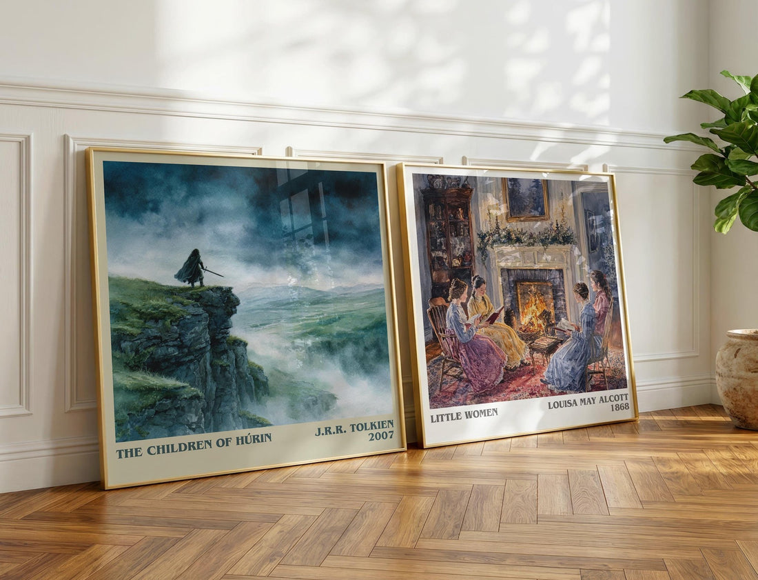 The Children of Húrin Literary Art Print by J. R. R. Tolkien – large square framed print leaning against a wall