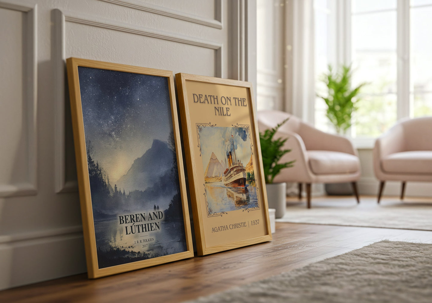 Beren And Lúthien watercolour print framed by window – literary home decor