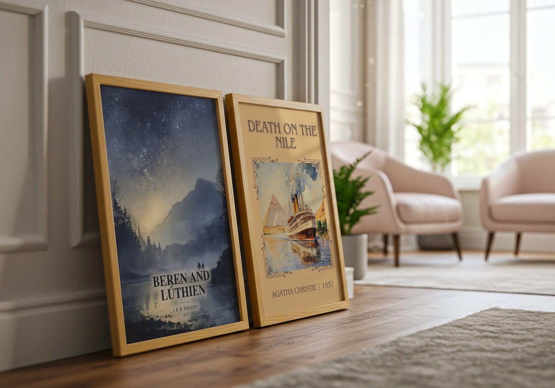 Beren And Lúthien watercolour print framed by window – literary home decor