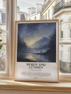 Beren and Lúthien Bookish Wall Art by J. R. R. Tolkien – framed print by a bright window