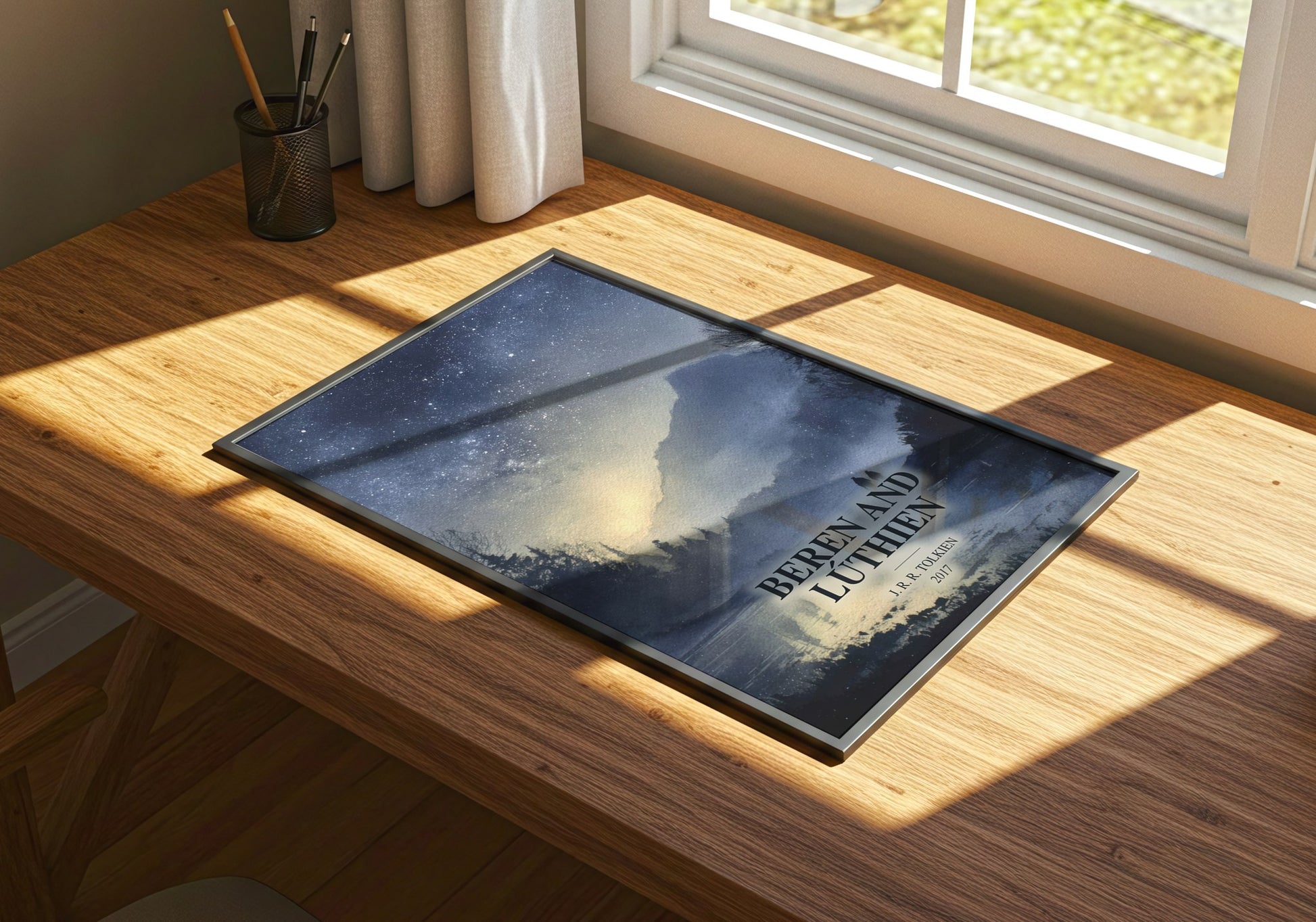 Beren And Lúthien watercolour book poster framed on wall – fantasy wall art