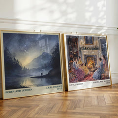 Beren and Lúthien Literary Art Print by J. R. R. Tolkien – large square framed print leaning against a wall