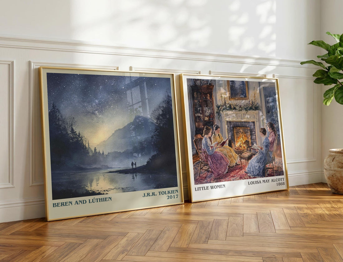 Beren and Lúthien Literary Art Print by J. R. R. Tolkien – large square framed print leaning against a wall