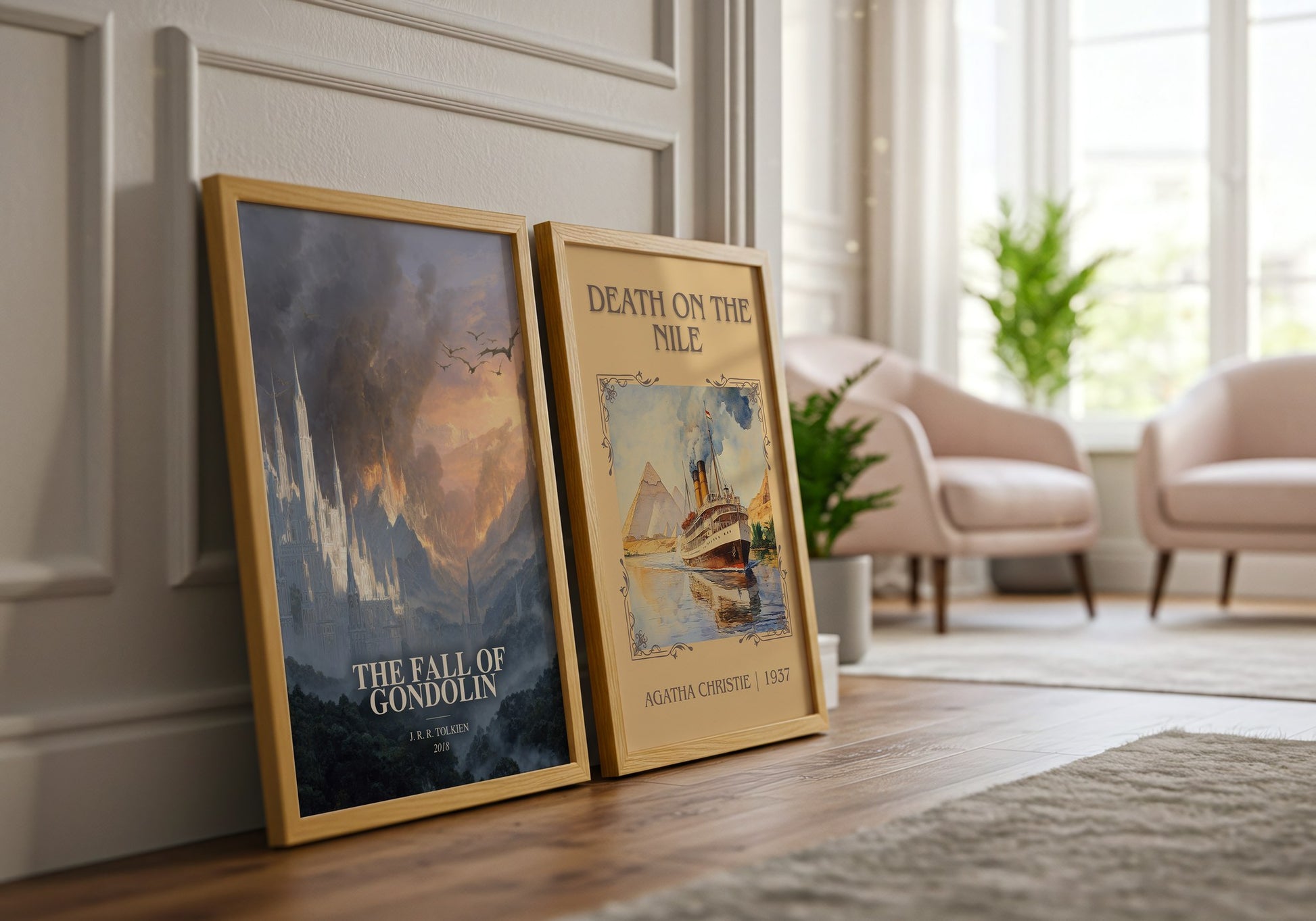 The Fall Of Gondolin watercolour print framed by window – literary home decor