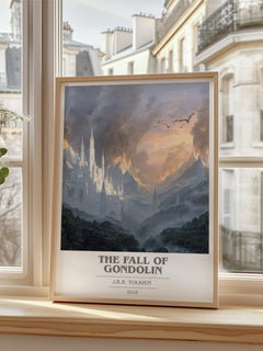 The Fall of Gondolin Book Cover Poster by J. R. R. Tolkien – framed print by a bright window