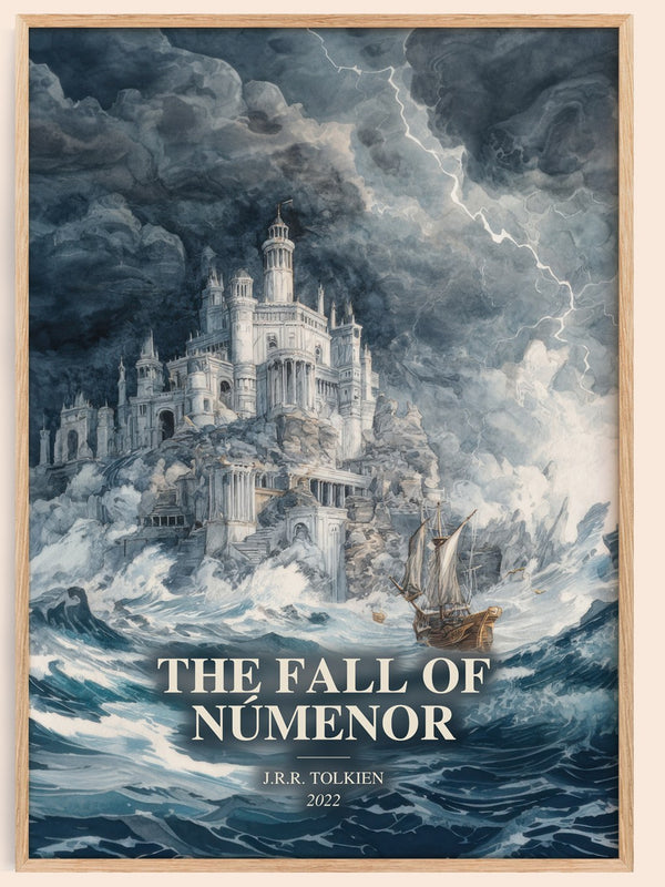 The Fall Of Númenor watercolour book poster by J.R.R. Tolkien – framed literary art print