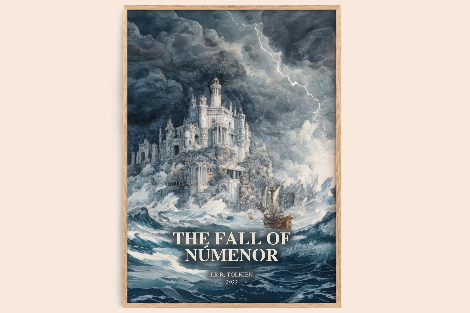 The Fall Of Númenor watercolour book poster by J.R.R. Tolkien – framed literary art print