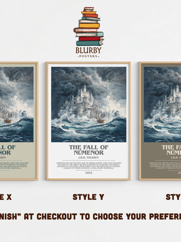 The Fall Of Númenor bookish print in frame leaning in hallway – fantasy wall art