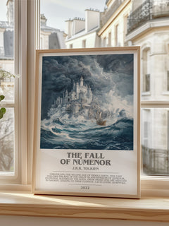 The Fall Of Númenor Bookish Wall Art by J.R.R. Tolkien – framed print by a bright window