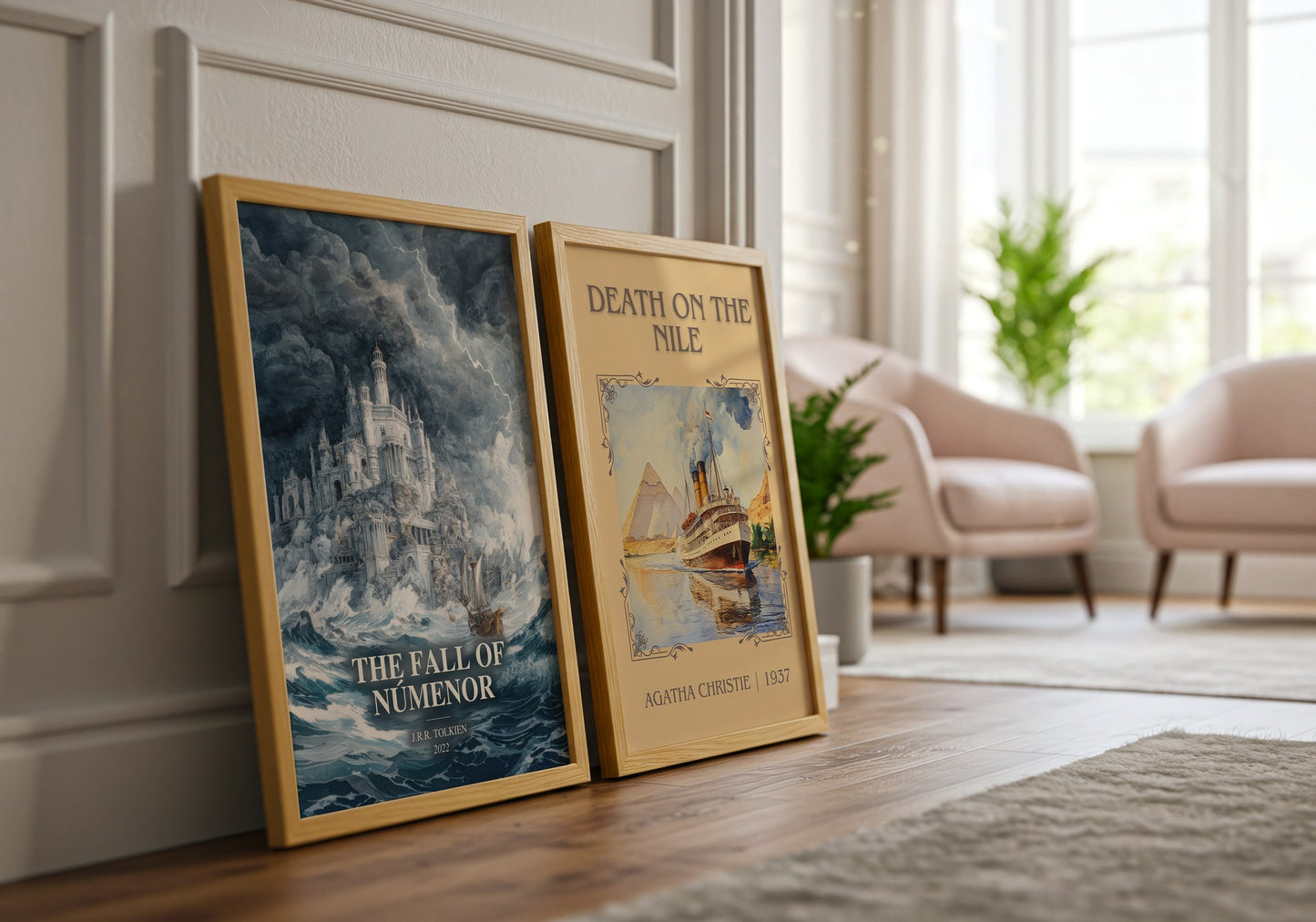 The Fall Of Númenor watercolour print framed by window – literary home decor