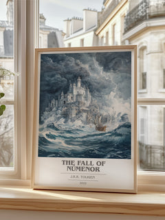 The Fall Of Númenor Book Cover Poster by J.R.R. Tolkien – framed print by a bright window