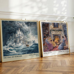 The Fall Of Númenor Literary Art Print by J.R.R. Tolkien – large square framed print leaning against a wall