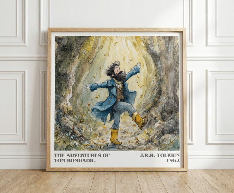 The Adventures of Tom Bombadil literary print in frame leaning in hallway – fantasy wall art