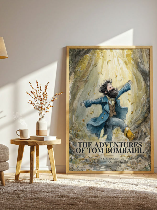The Adventures Of Tom Bombadil watercolour print in frame leaning in hallway – poetry wall art