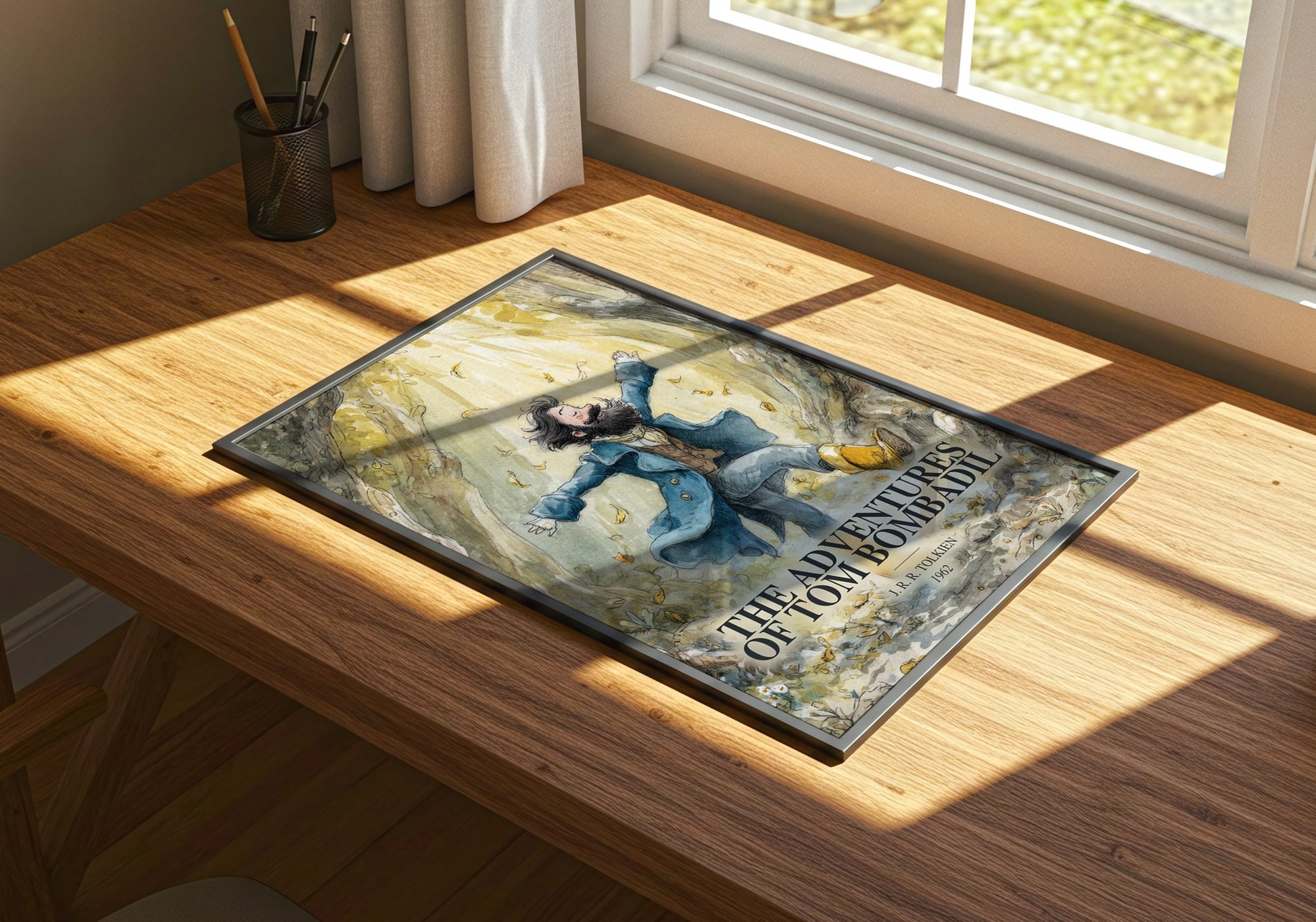 The Adventures Of Tom Bombadil watercolour book poster framed on wall – poetry wall art