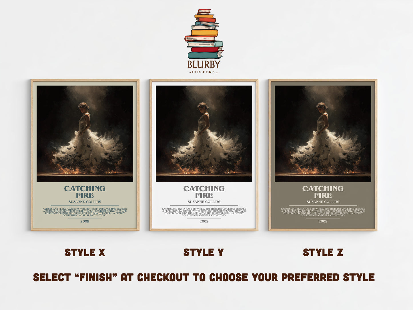 Catching Fire bookish print in frame leaning in hallway – poetry wall art