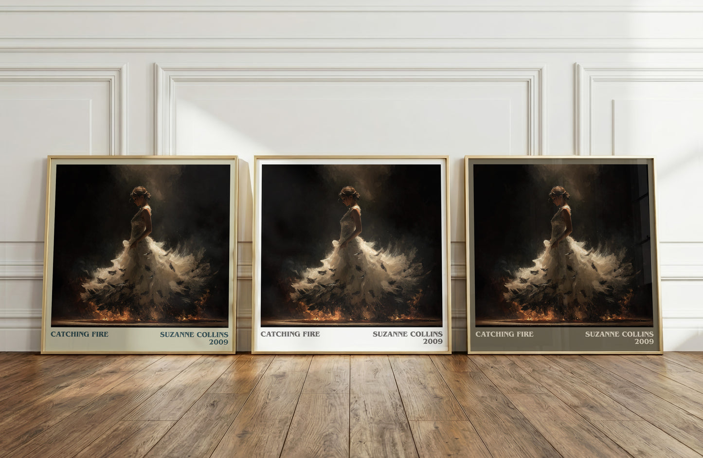 Catching Fire literary print framed by window – literary home decor