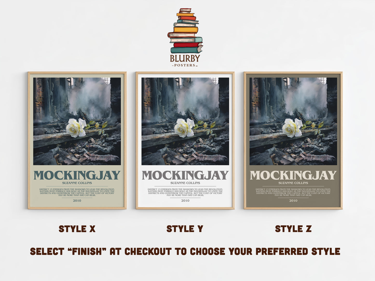 Mockingjay bookish print in frame leaning in hallway – dystopian wall art