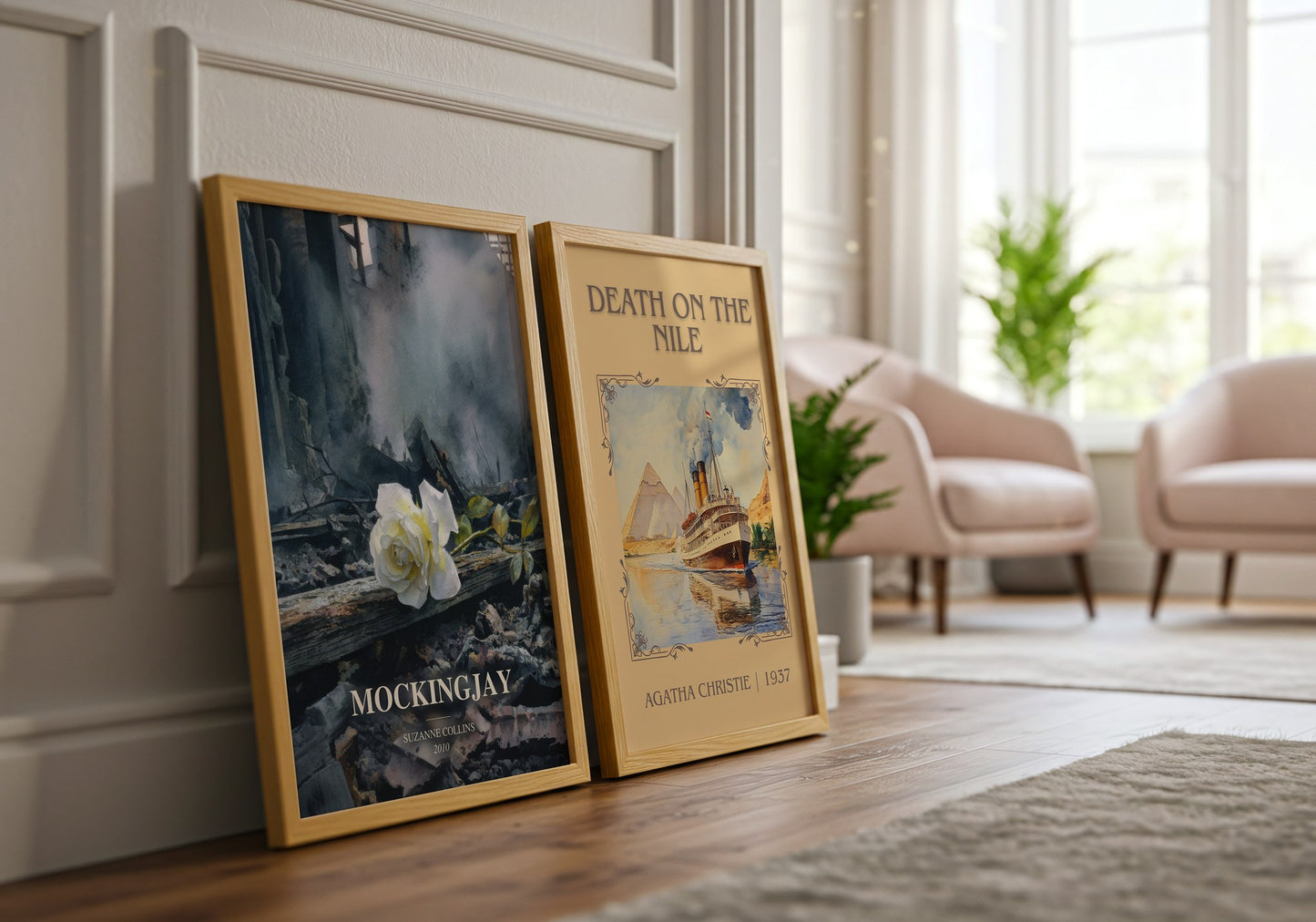 Mockingjay watercolour print framed by window – literary home decor