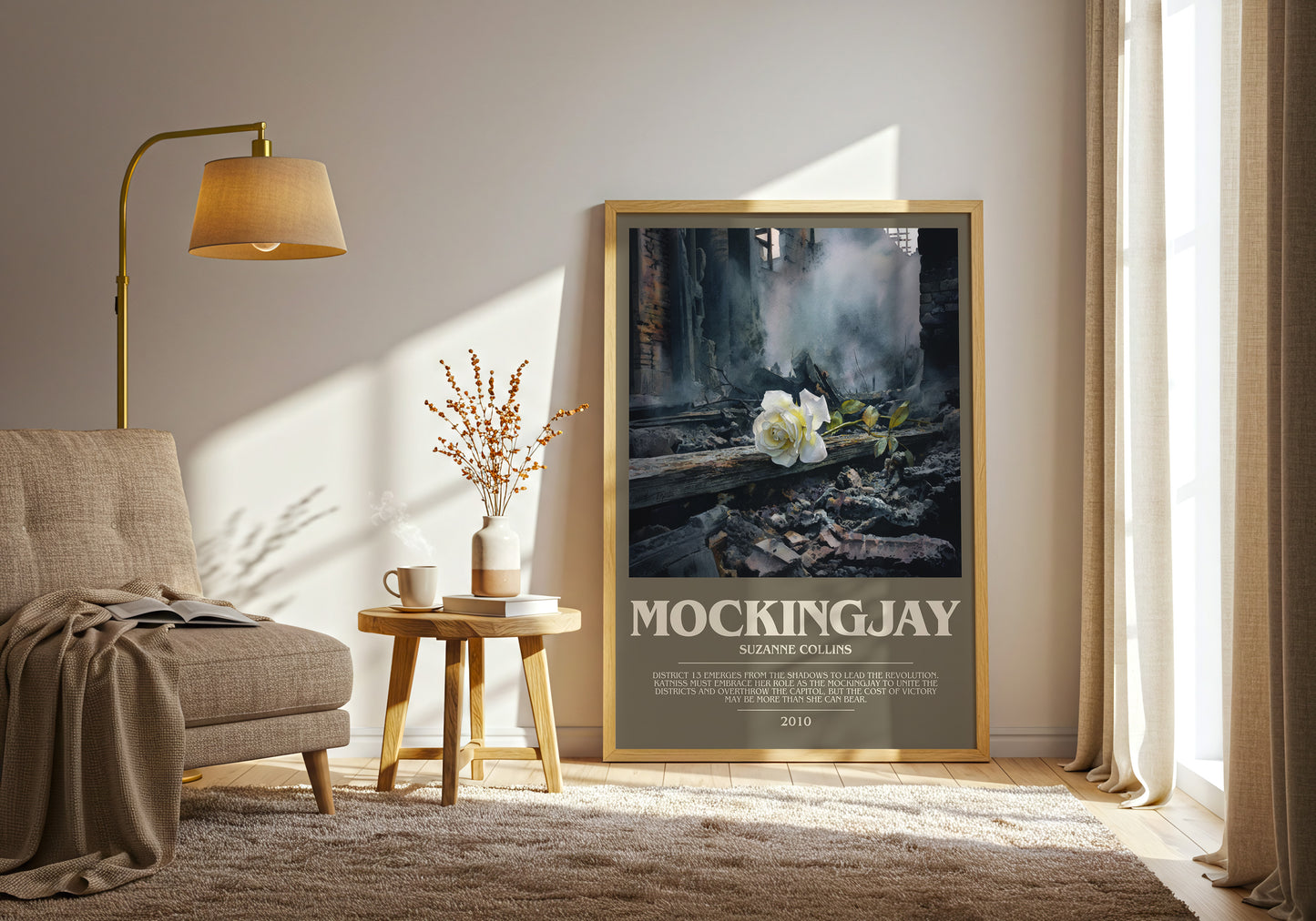 Mockingjay bookish print framed by window – literary home decor