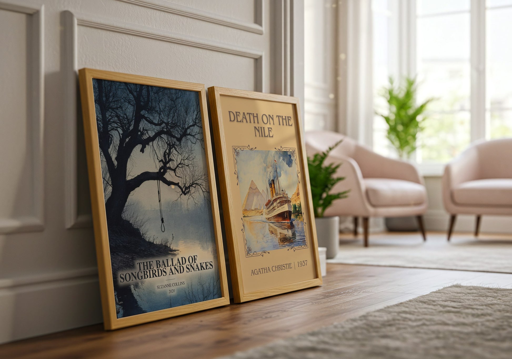 The Ballad Of Songbirds And Snakes watercolour print framed by window – literary home decor