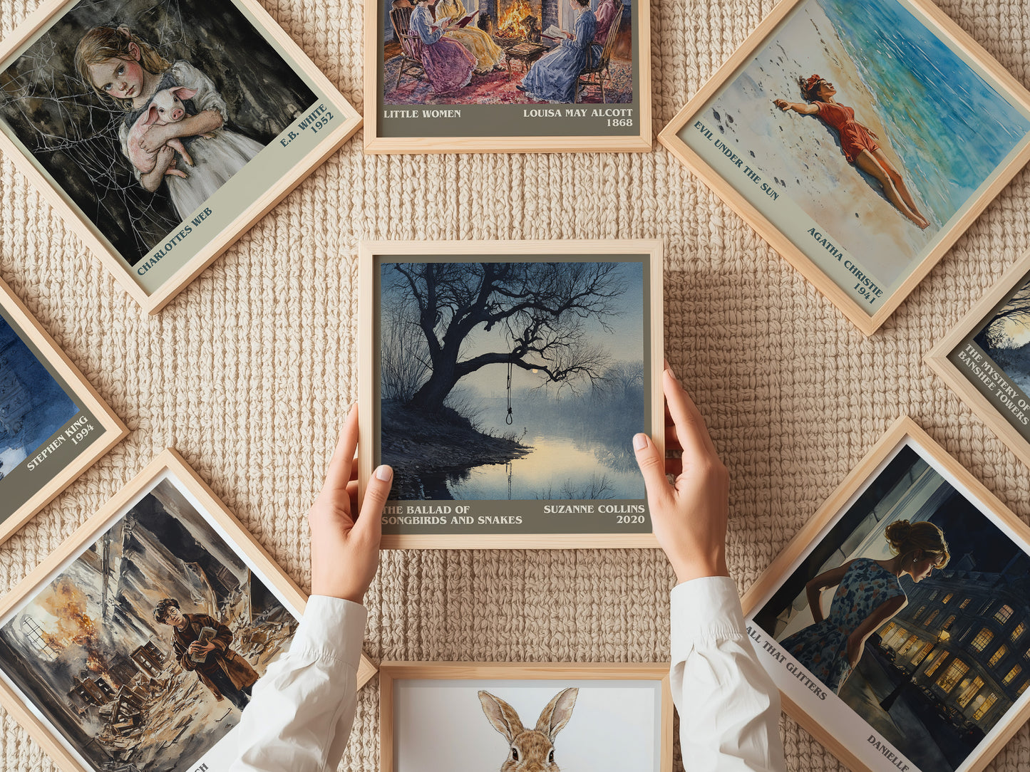The Ballad of Songbirds and Snakes literary print on bookshelf – Suzanne Collins fan gift
