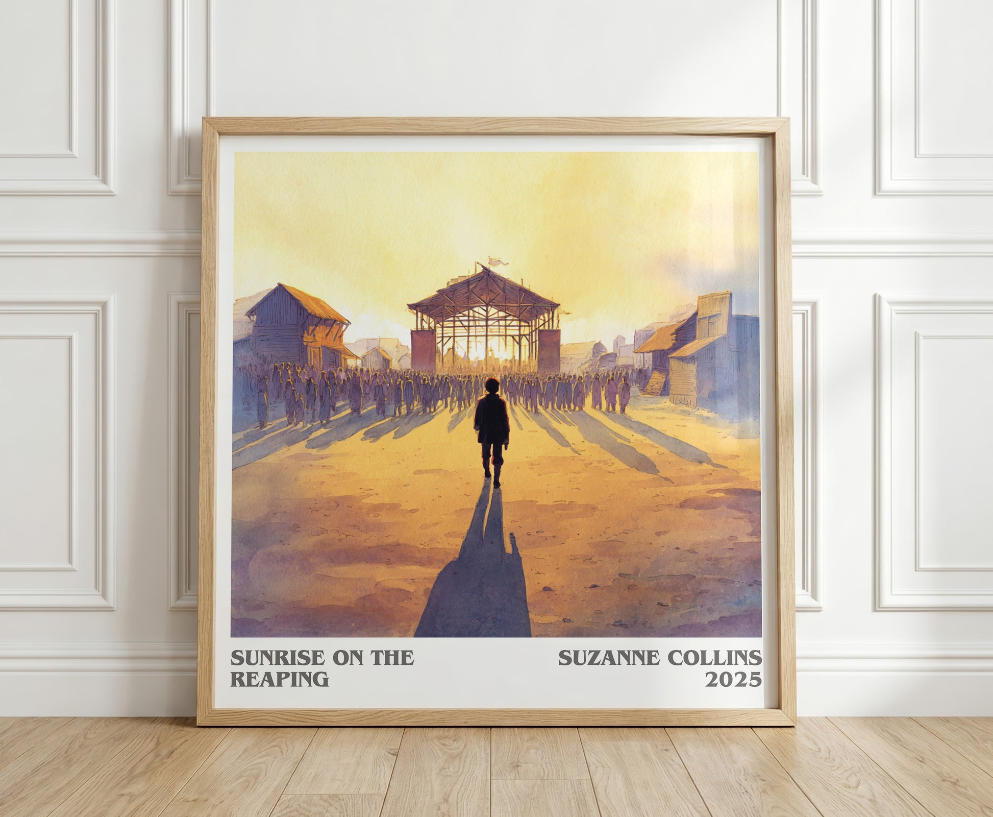 Sunrise on the Reaping literary print in frame leaning in hallway – dystopian wall art