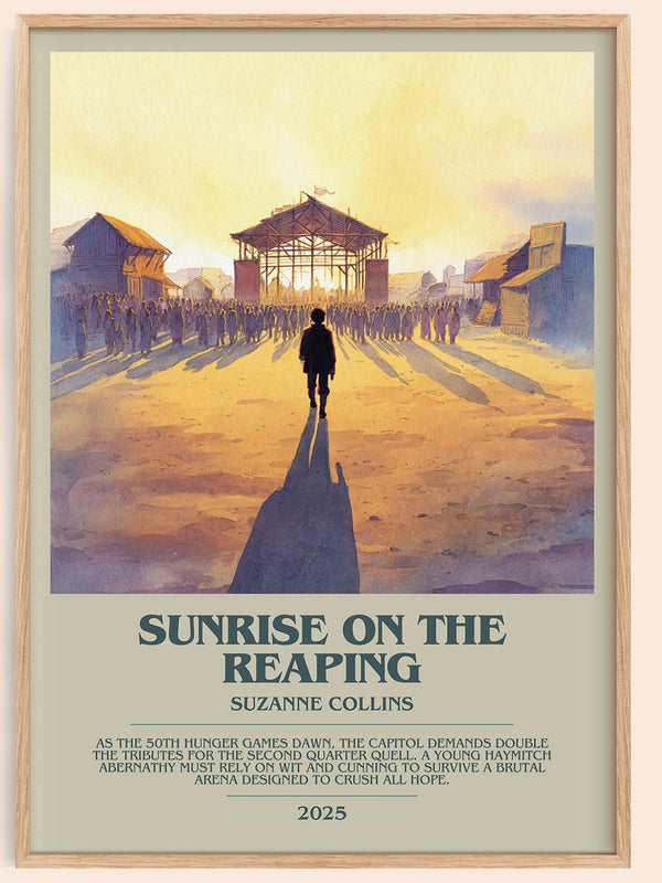 Sunrise on the Reaping bookish book poster by Suzanne Collins – framed literary art print