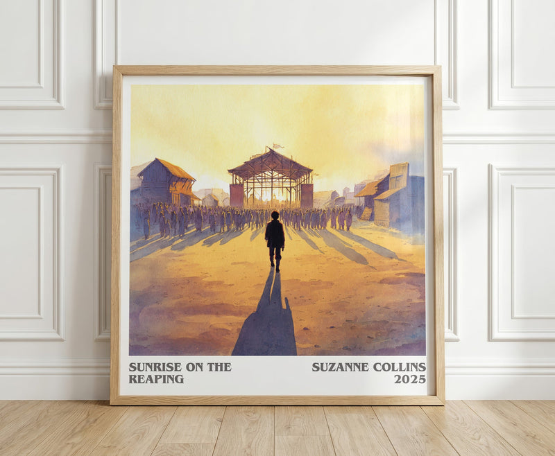 Sunrise on the Reaping literary print in frame leaning in hallway – dystopian wall art