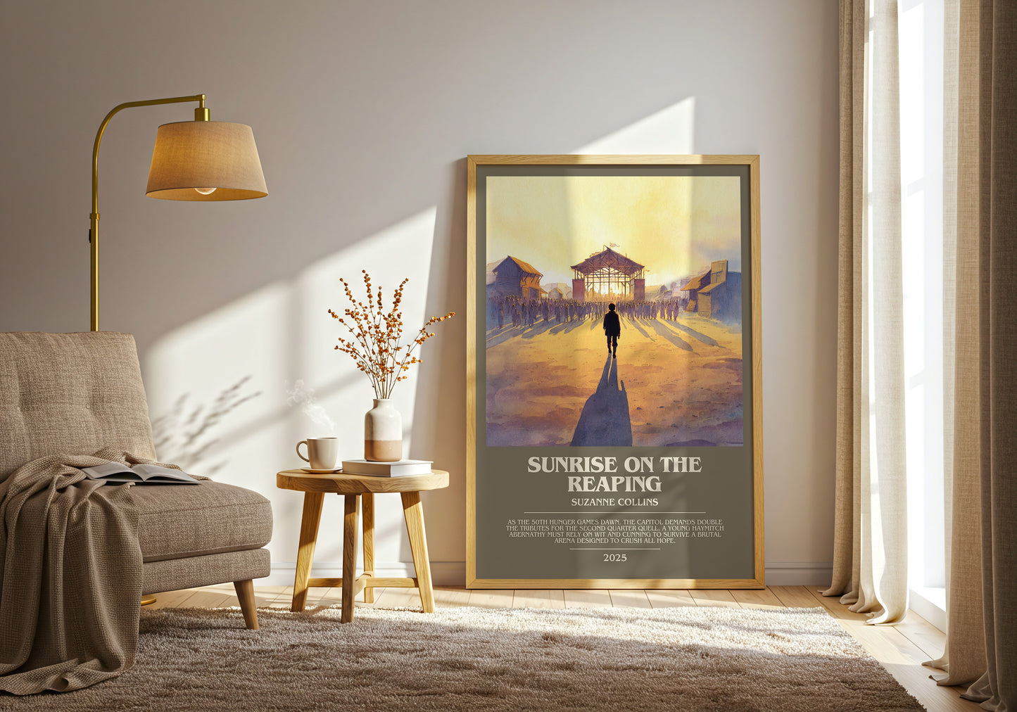 Sunrise on the Reaping bookish print framed by window – literary home decor
