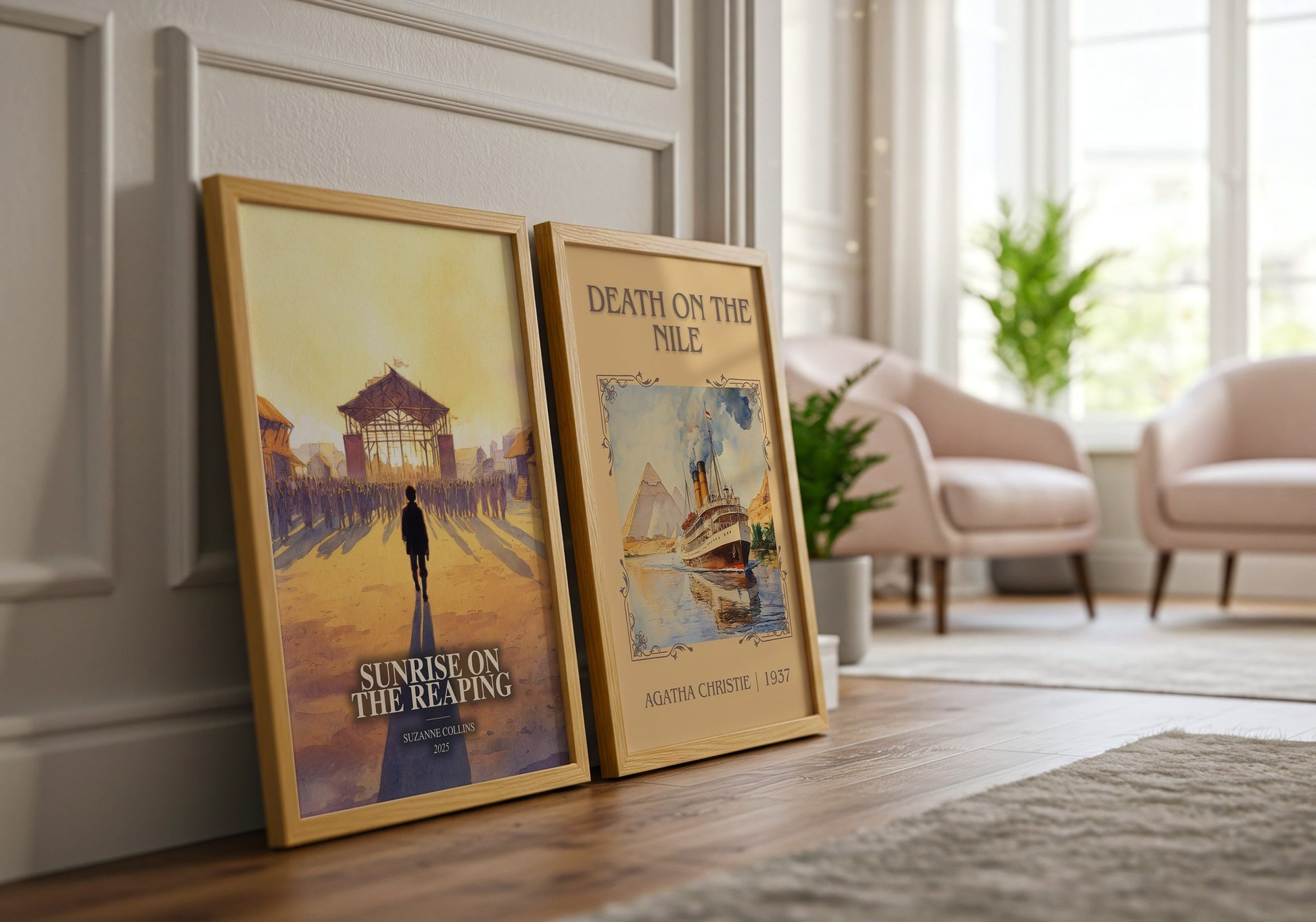 Sunrise On The Reaping watercolour print framed by window – literary home decor