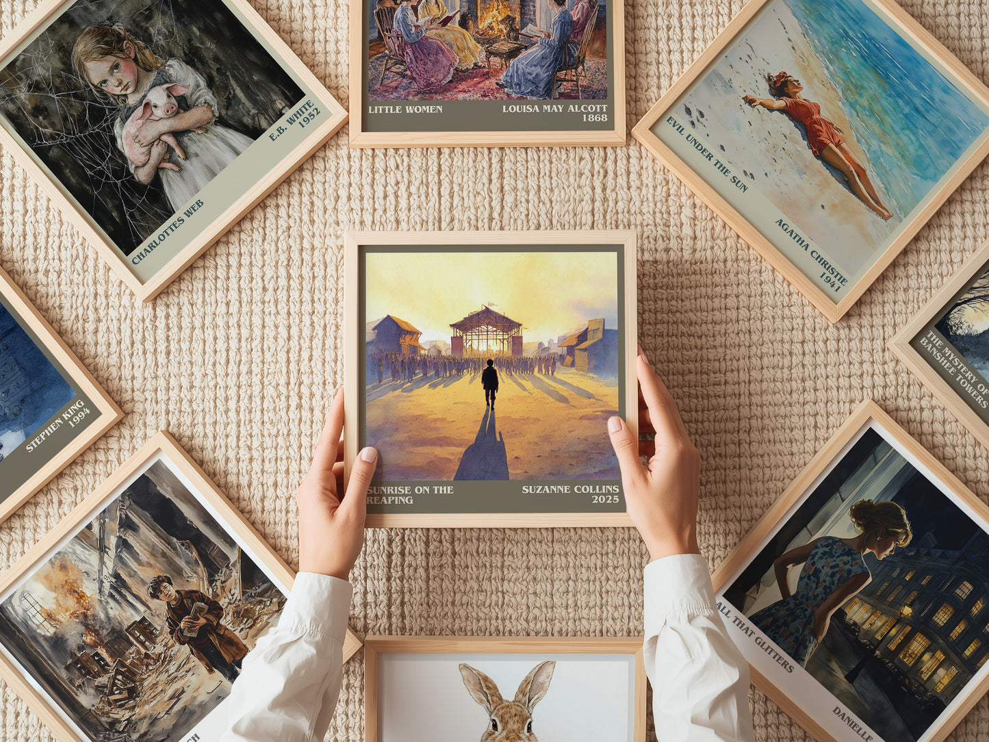 Sunrise on the Reaping literary print on bookshelf – Suzanne Collins fan gift