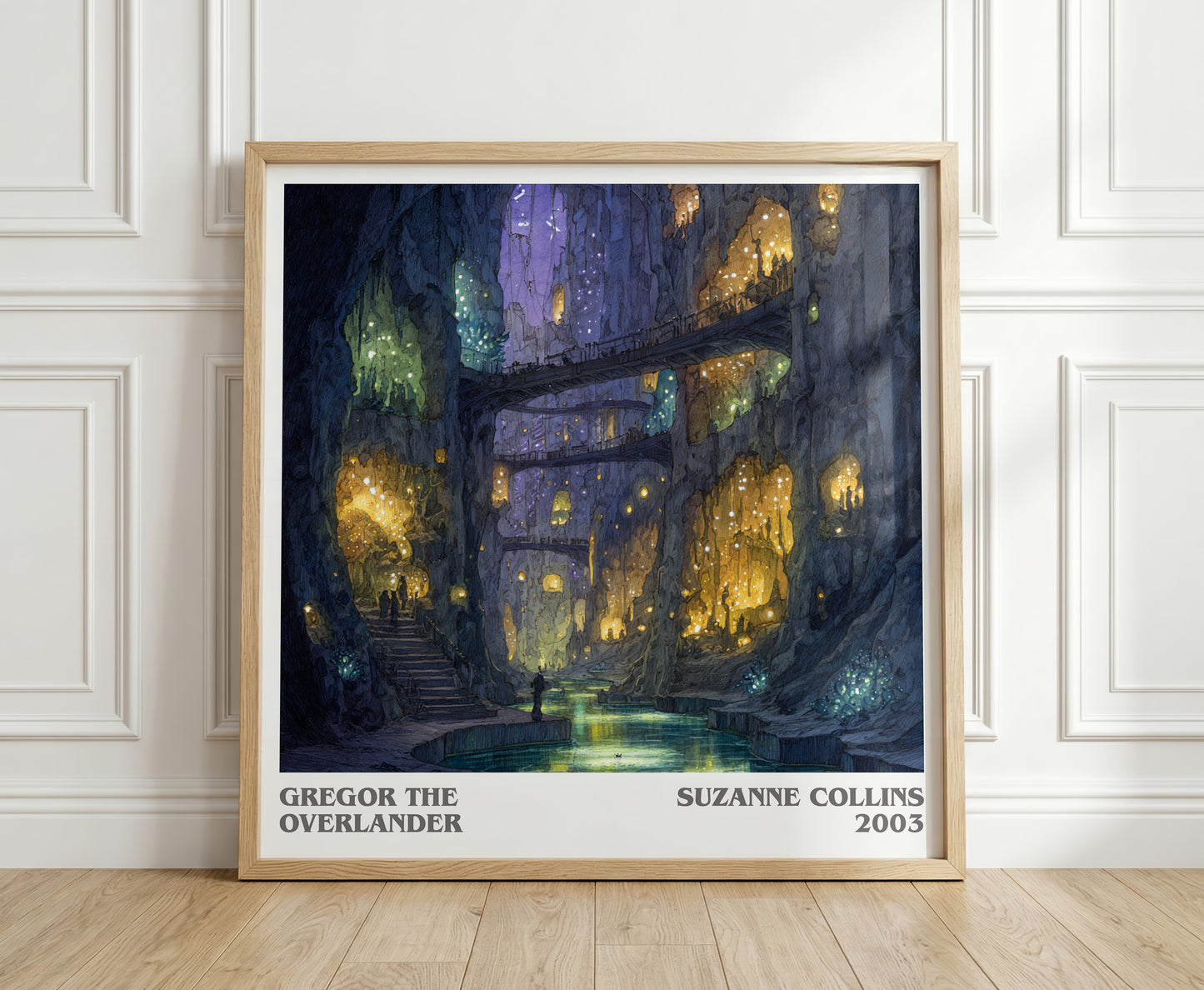 Gregor The Overlander literary print in frame leaning in hallway – dystopian wall art