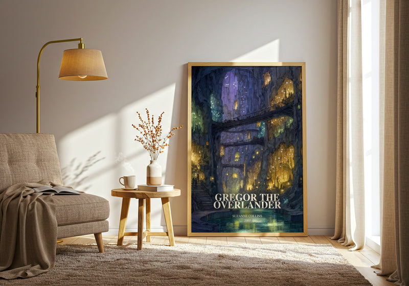 Gregor The Overlander watercolour print in frame leaning in hallway – fantasy wall art