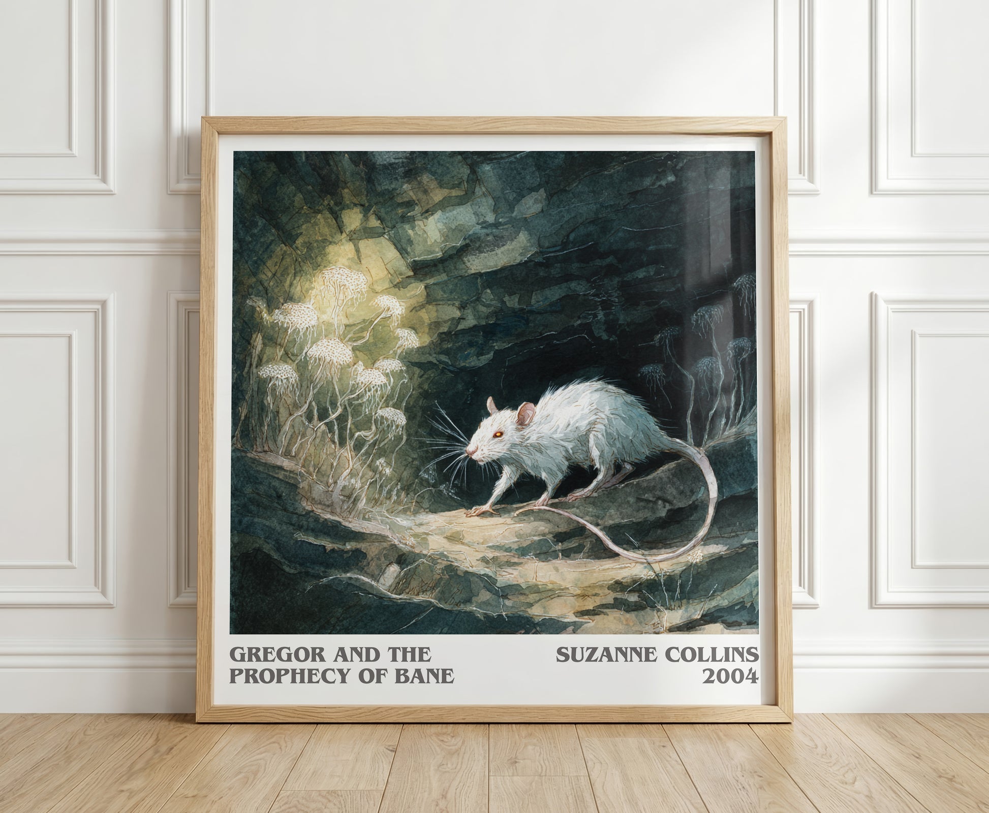 Gregor and the Prophecy of Bane literary print in frame leaning in hallway – fantasy wall art
