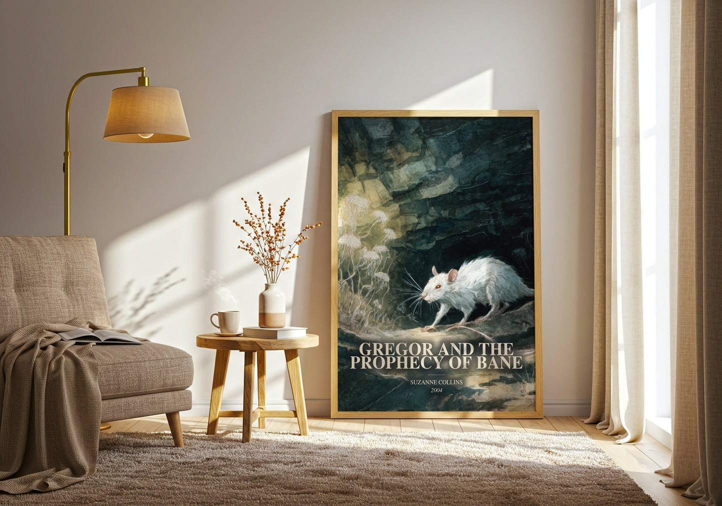 Gregor And The Prophecy Of Bane watercolour print in frame leaning in hallway – fantasy wall art