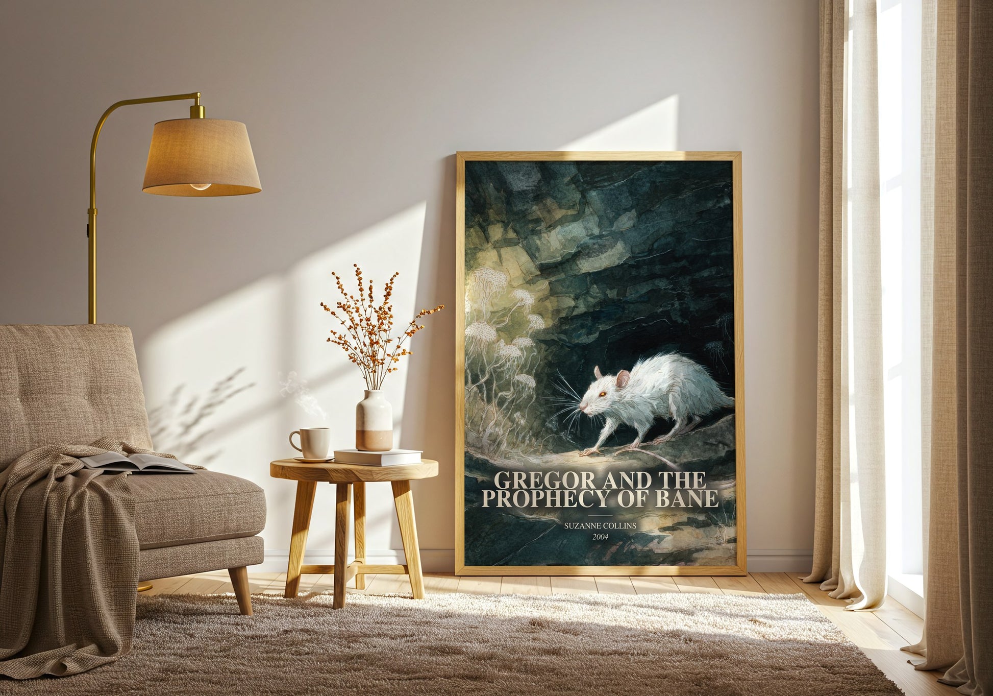 Gregor And The Prophecy Of Bane watercolour print in frame leaning in hallway – fantasy wall art