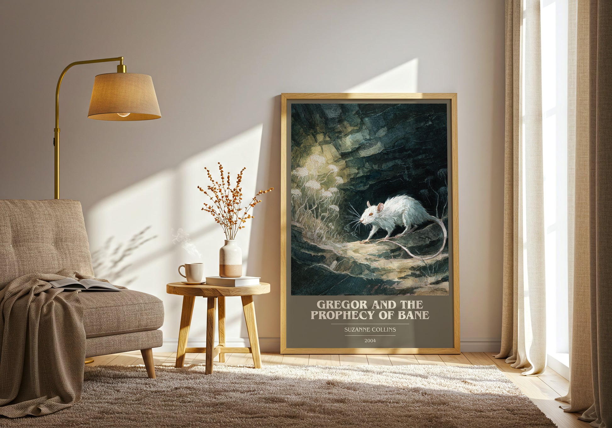 Gregor and the Prophecy of Bane book cover print framed by window – literary home decor