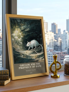 Gregor and the Prophecy of Bane Book Cover Poster by Suzanne Collins – framed print on a city-view windowsill