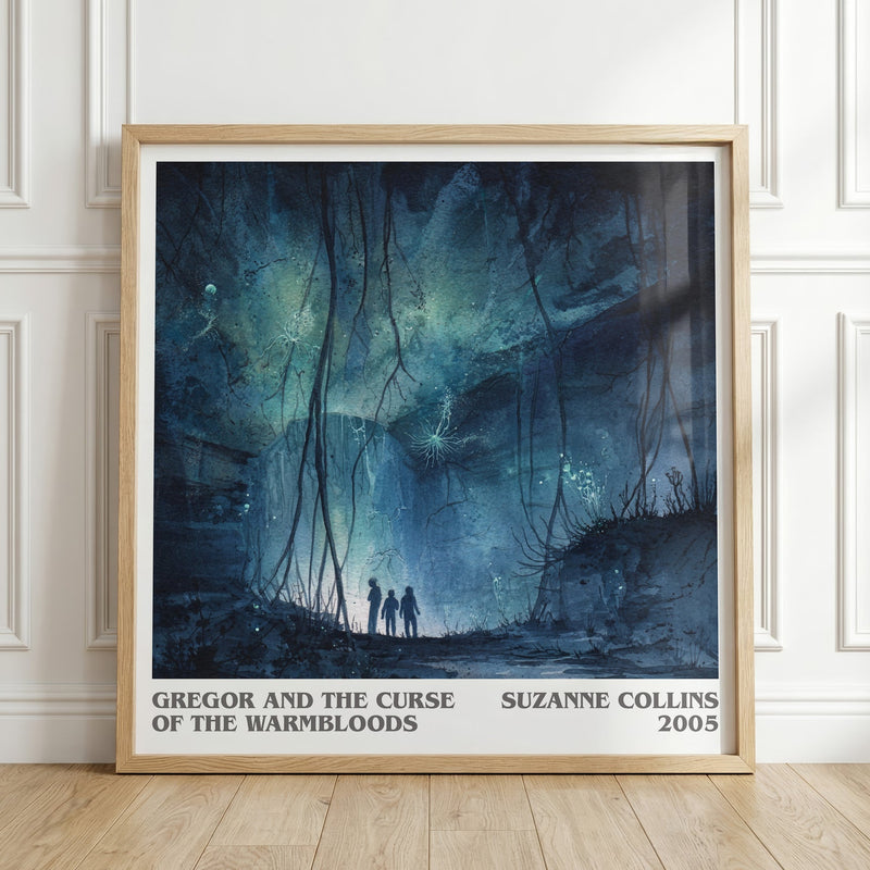Gregor and the Curse of the Warmbloods literary print in frame leaning in hallway – fantasy wall art