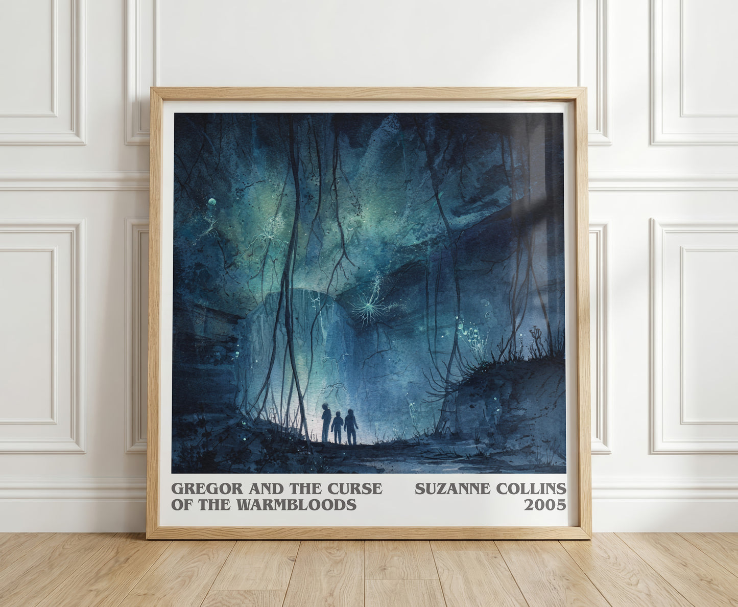 Gregor and the Curse of the Warmbloods literary print in frame leaning in hallway – fantasy wall art