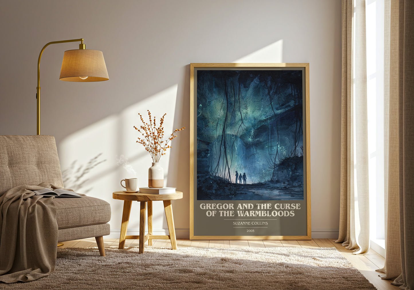 Gregor and the Curse of the Warmbloods book cover print framed by window – literary home decor