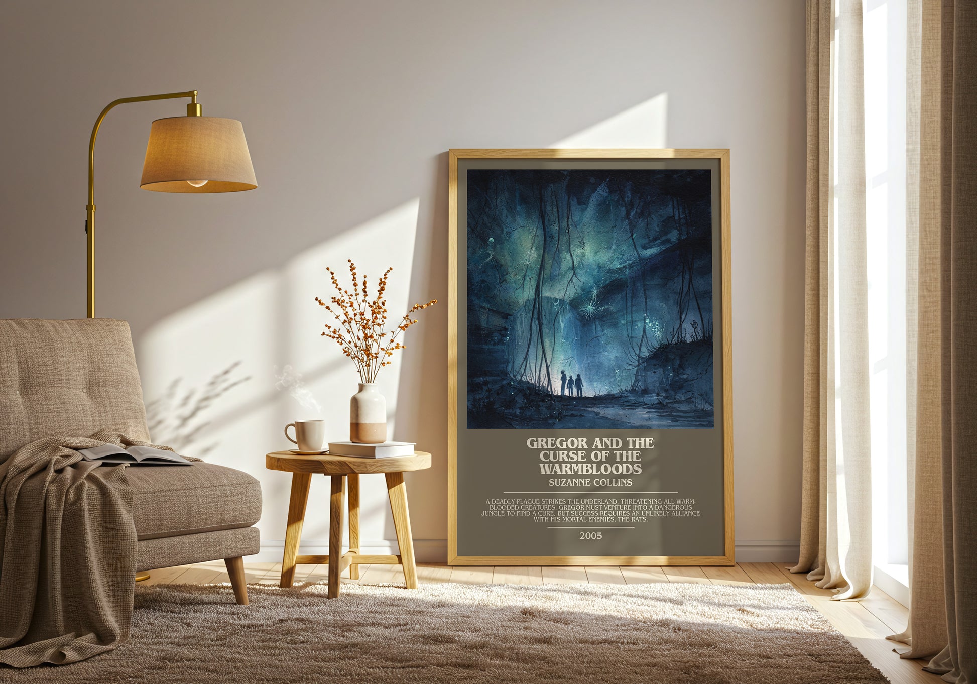 Gregor and the Curse of the Warmbloods bookish print framed by window – literary home decor