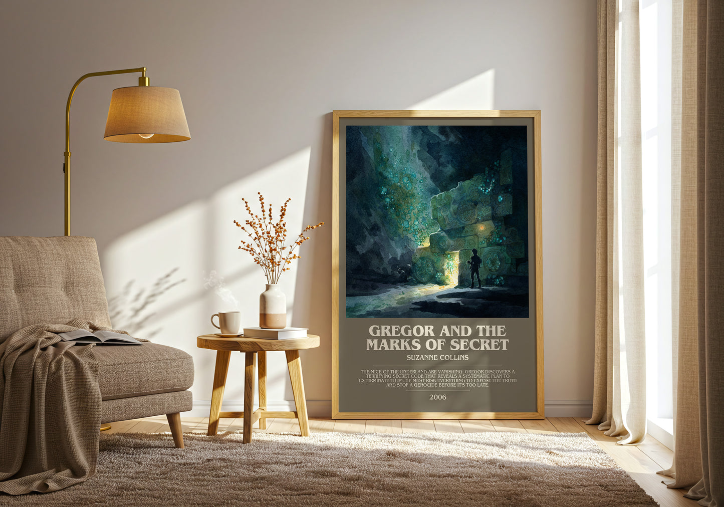 Gregor and the Marks of Secret bookish print framed by window – literary home decor